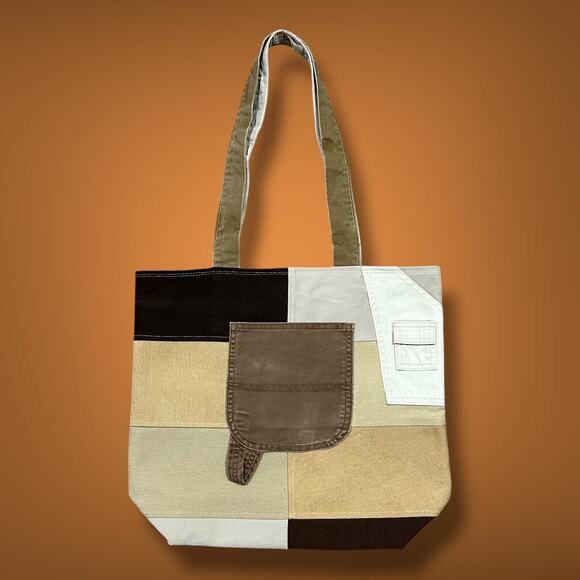 Handmade Bag Patchwork Denim Tote Bag Shoulder Bag Canvas Workwear 13x5.5x16 - Picture 1 of 11